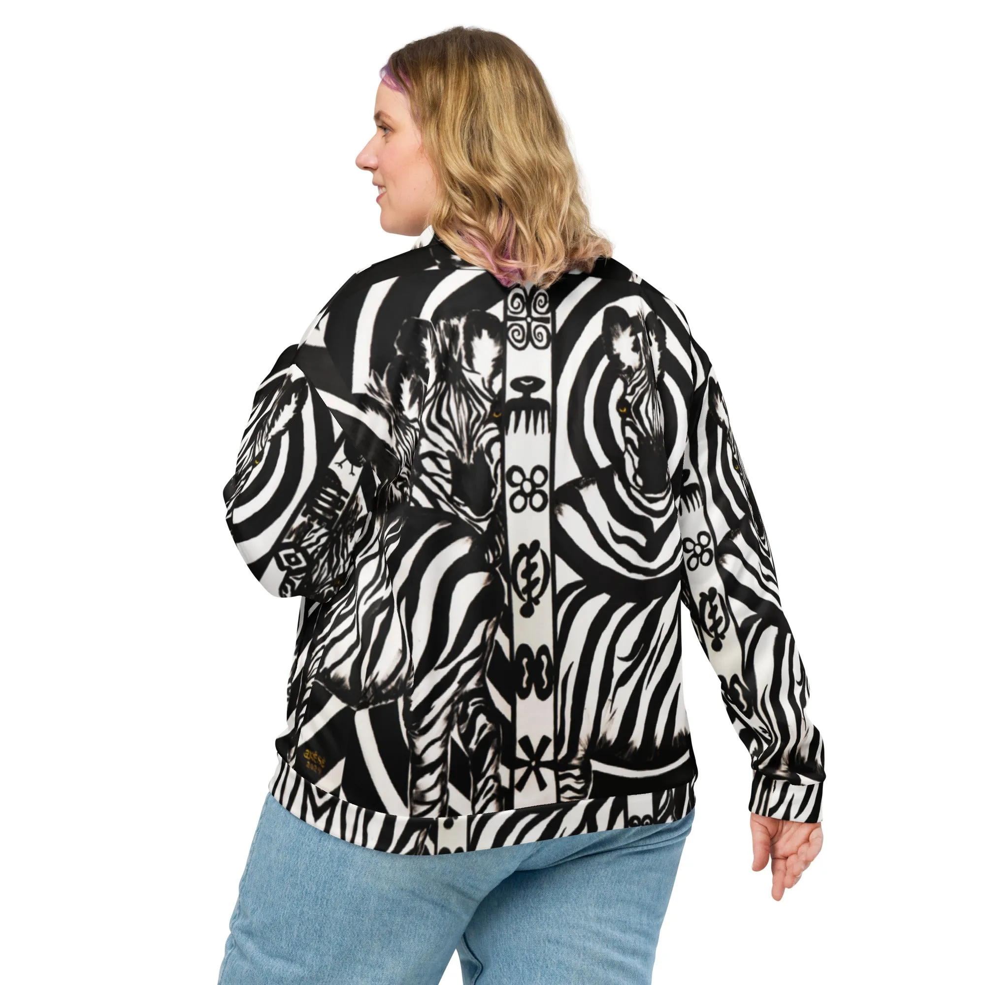 Adinkra Zebra Bomber Jacket, Unisex