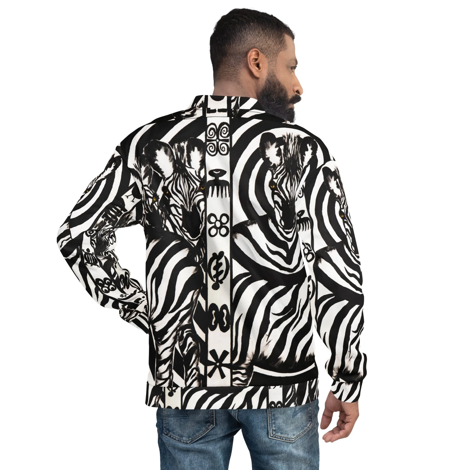 Adinkra Zebra Bomber Jacket, Unisex