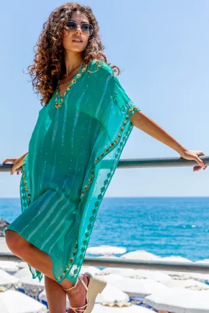 Aqua silk plus size sparkly designer beach coverup