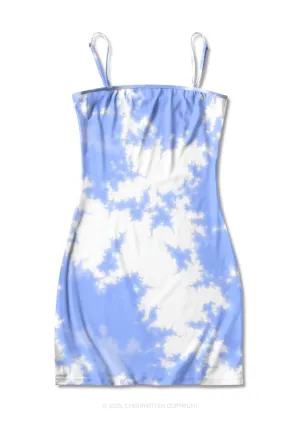 Blue Sky White Clouds Y2K Print Slip Dress Cherrykitten