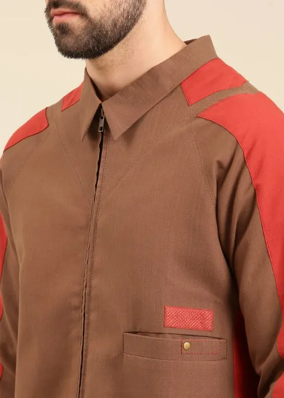 Brown Red Cotton Bomber Jacket - MMBJ022