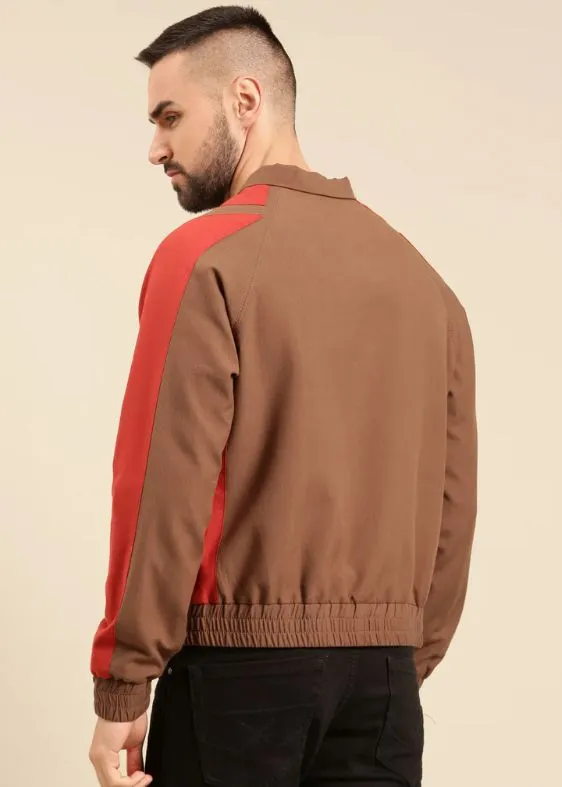 Brown Red Cotton Bomber Jacket - MMBJ022