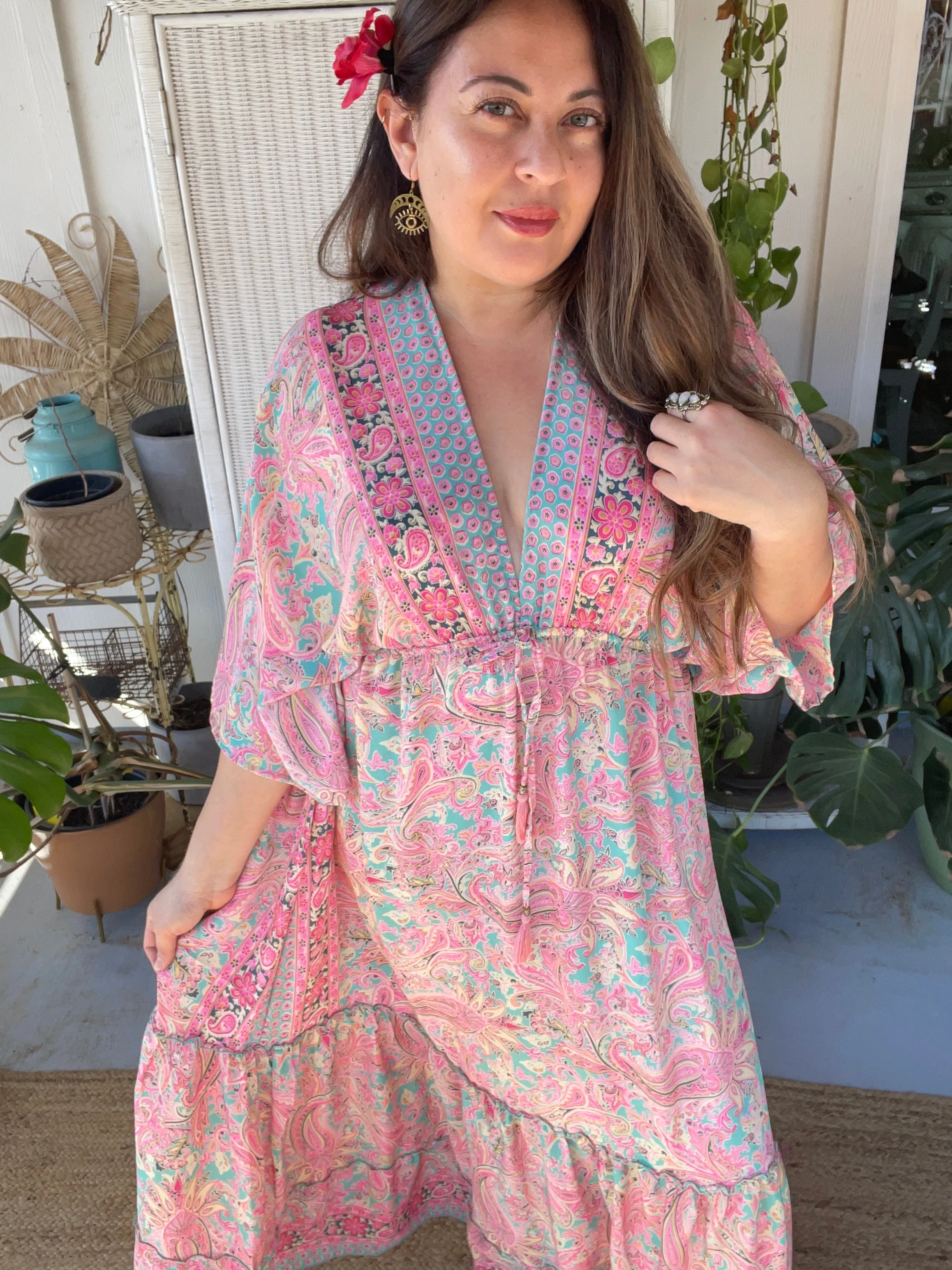 Double V-Neck Boho Maxi dress (pastel)