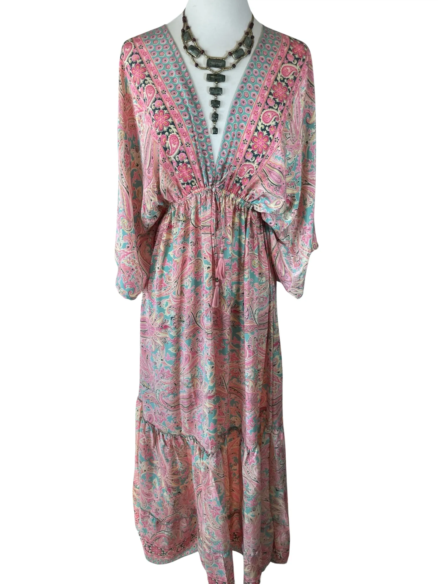 Double V-Neck Boho Maxi dress (pastel)