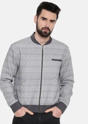 Grey Linen printed bomber jacket