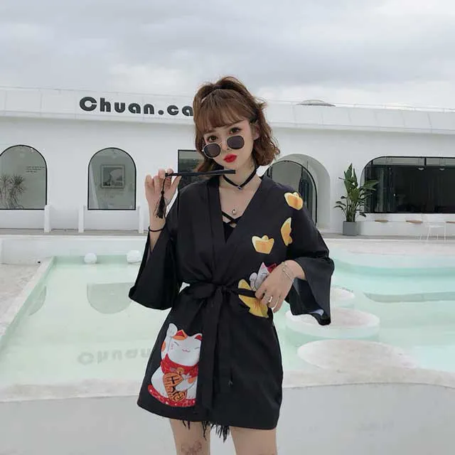 Haori Jacket - Black Anime Print