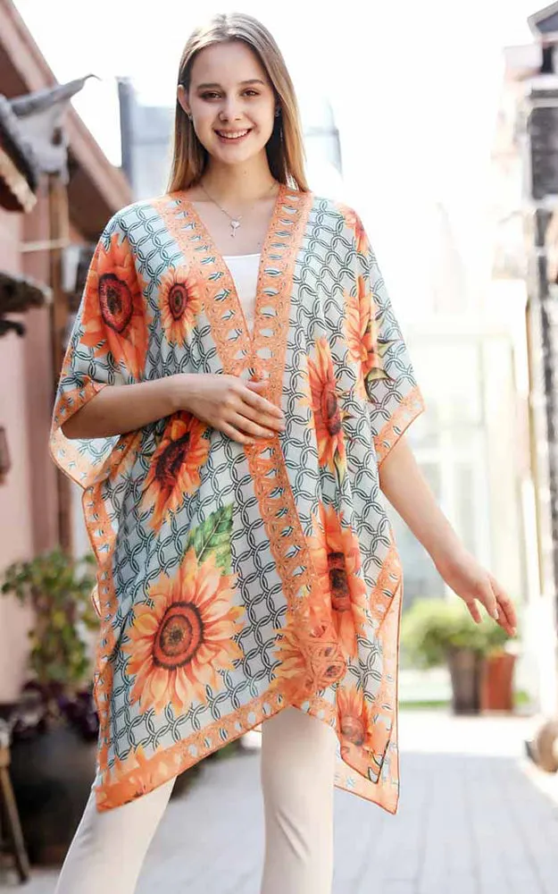 JC081178 Sunflowers Printed Cotton Kimono