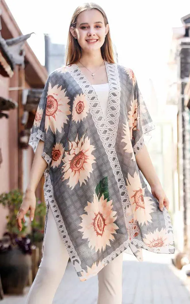 JC081178 Sunflowers Printed Cotton Kimono
