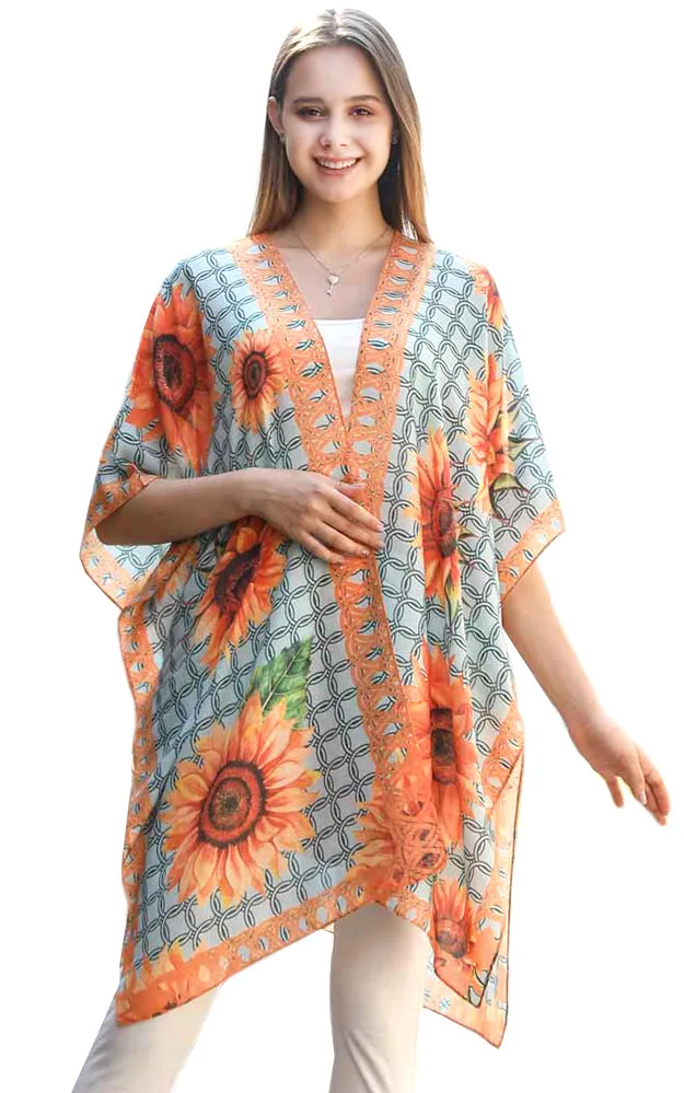 JC081178 Sunflowers Printed Cotton Kimono