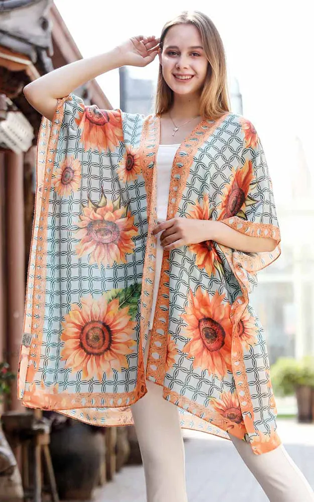 JC081178 Sunflowers Printed Cotton Kimono