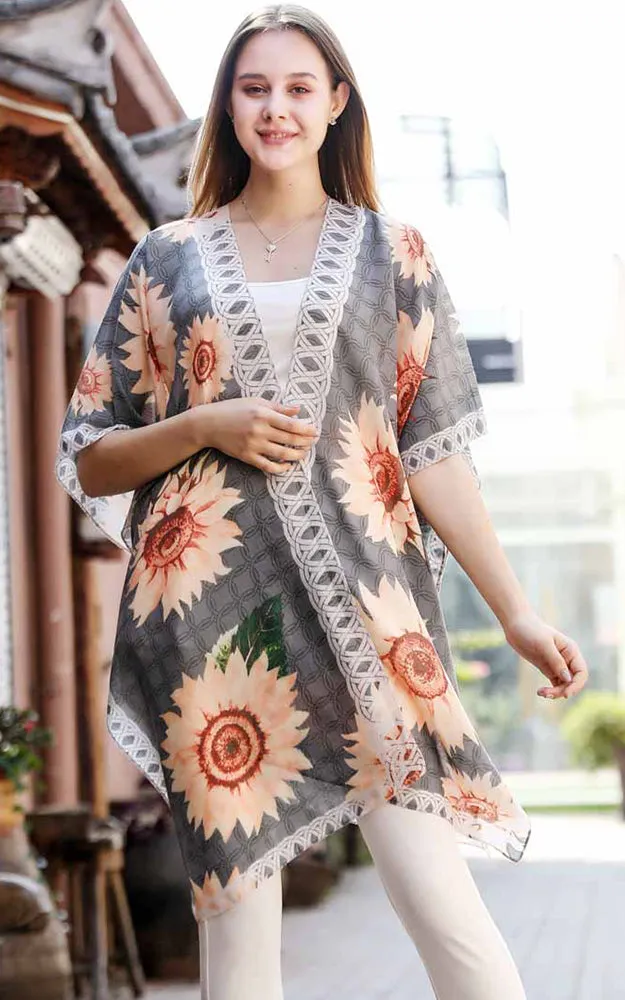 JC081178 Sunflowers Printed Cotton Kimono