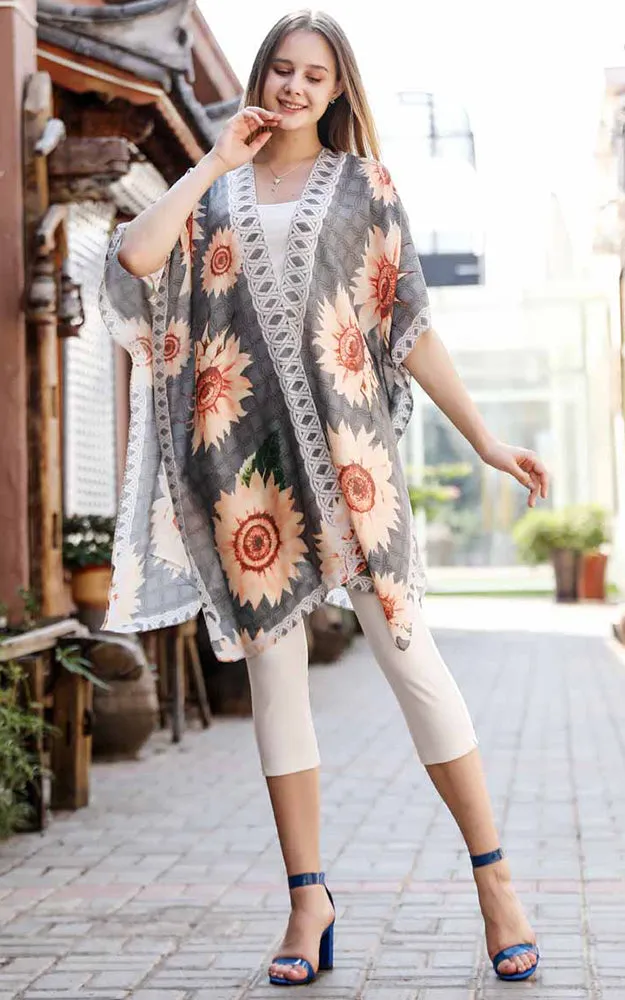 JC081178 Sunflowers Printed Cotton Kimono