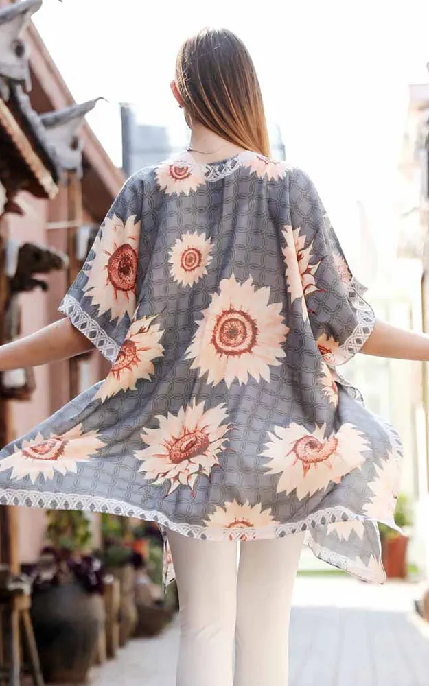JC081178 Sunflowers Printed Cotton Kimono