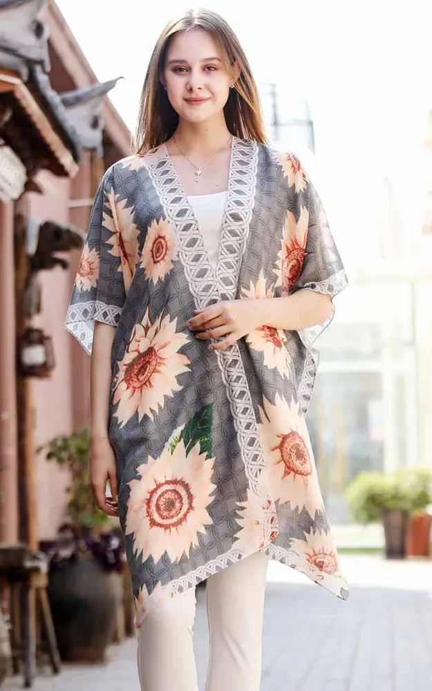 JC081178 Sunflowers Printed Cotton Kimono