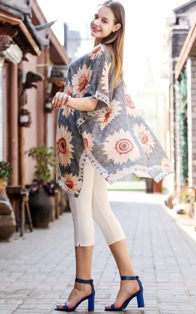 JC081178 Sunflowers Printed Cotton Kimono