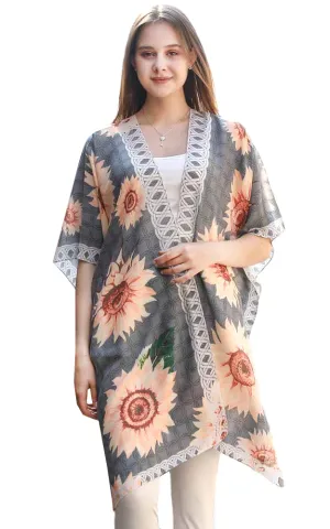 JC081178 Sunflowers Printed Cotton Kimono