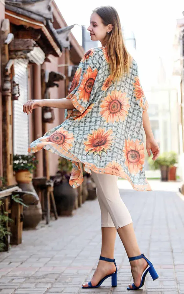 JC081178 Sunflowers Printed Cotton Kimono