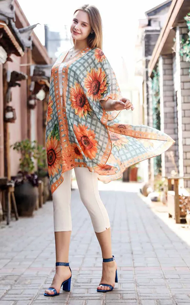 JC081178 Sunflowers Printed Cotton Kimono