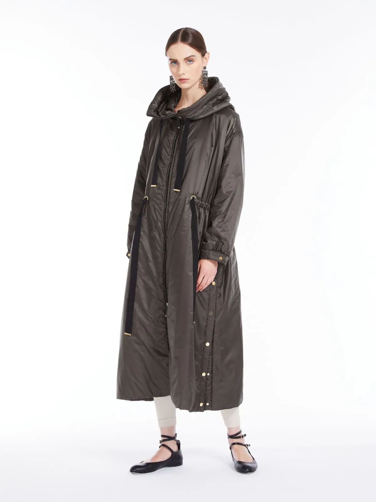 kaki long water-repellent parka
