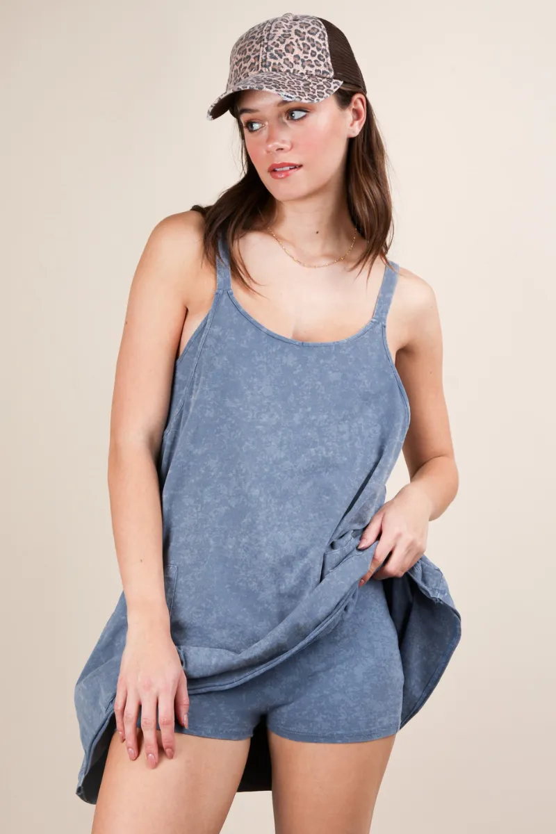 Mineral Washed Romper Dress