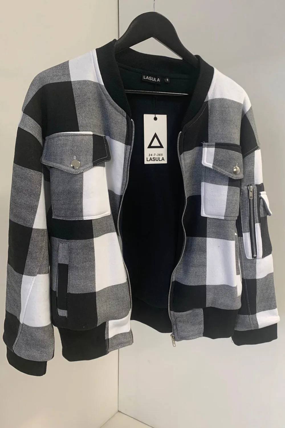 Riley Black and White Check Bomber Jacket