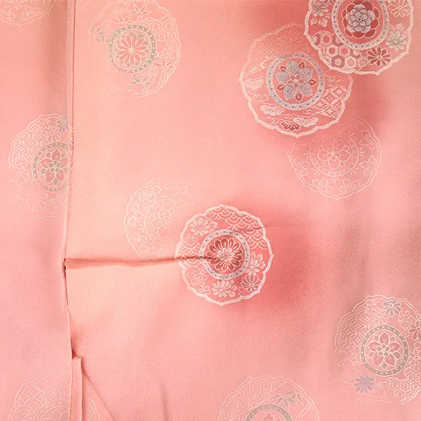 Vintage Haori Kimono Jacket Silk, Bright Pink base, Hōsōge Motif