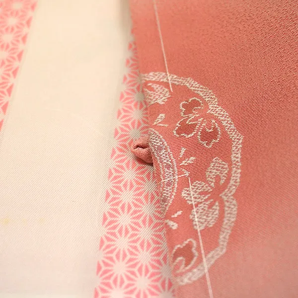 Vintage Haori Kimono Jacket Silk, Bright Pink base, Hōsōge Motif