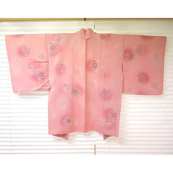 Vintage Haori Kimono Jacket Silk, Bright Pink base, Hōsōge Motif