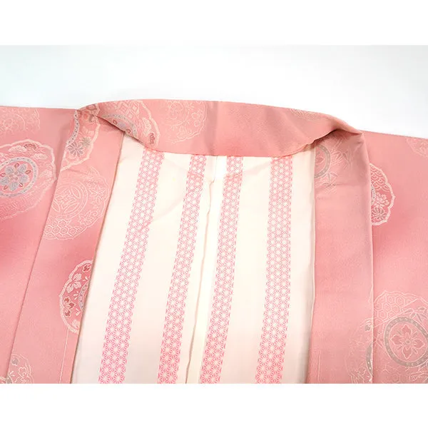 Vintage Haori Kimono Jacket Silk, Bright Pink base, Hōsōge Motif