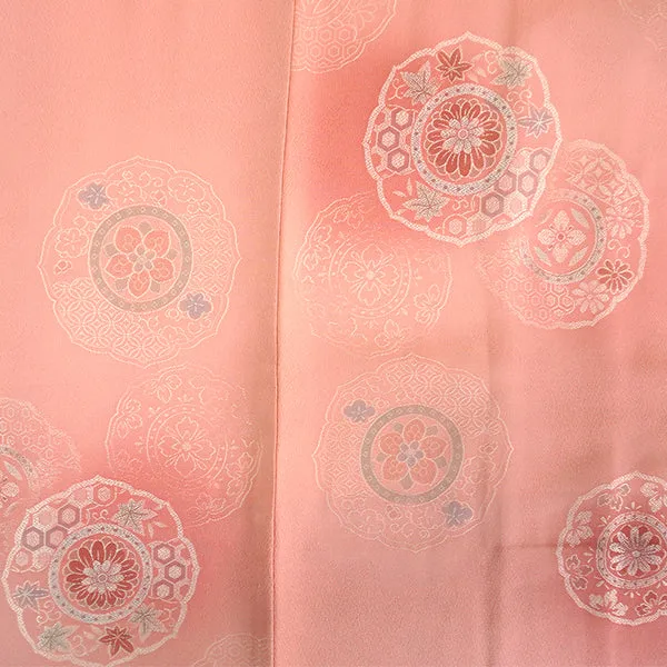 Vintage Haori Kimono Jacket Silk, Bright Pink base, Hōsōge Motif