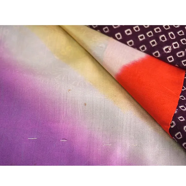 Vintage Haori Kimono Jacket Silk, Deep Red-Purple base,  bamboom
