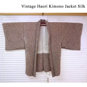 Vintage Haori Kimono Jacket Silk, Dusty Purple base, soft White Gradient Stripes