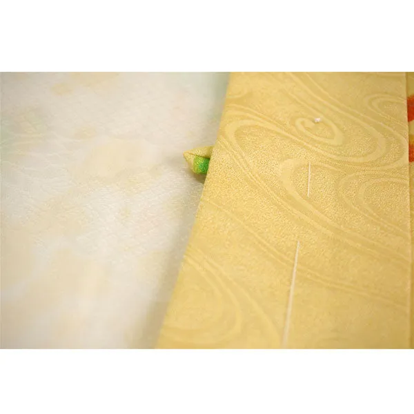 Vintage Haori Kimono Jacket Silk, Golden Yellow base,Cherry Blossoms