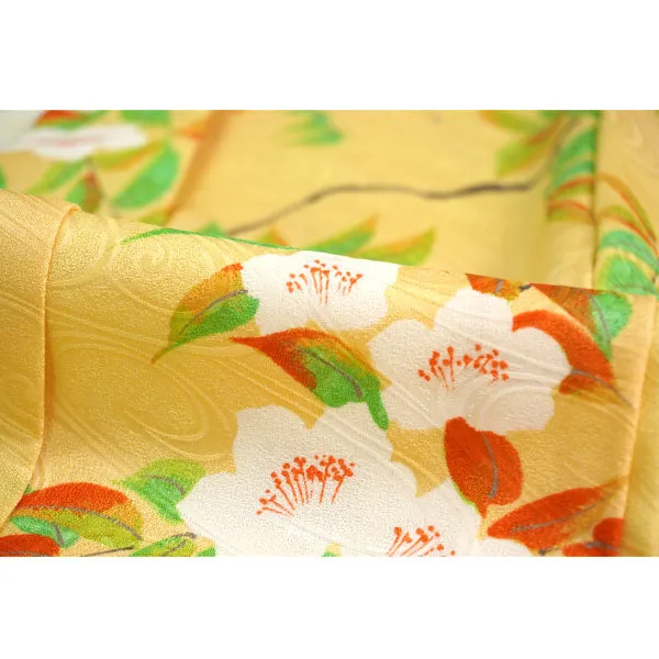 Vintage Haori Kimono Jacket Silk, Golden Yellow base,Cherry Blossoms