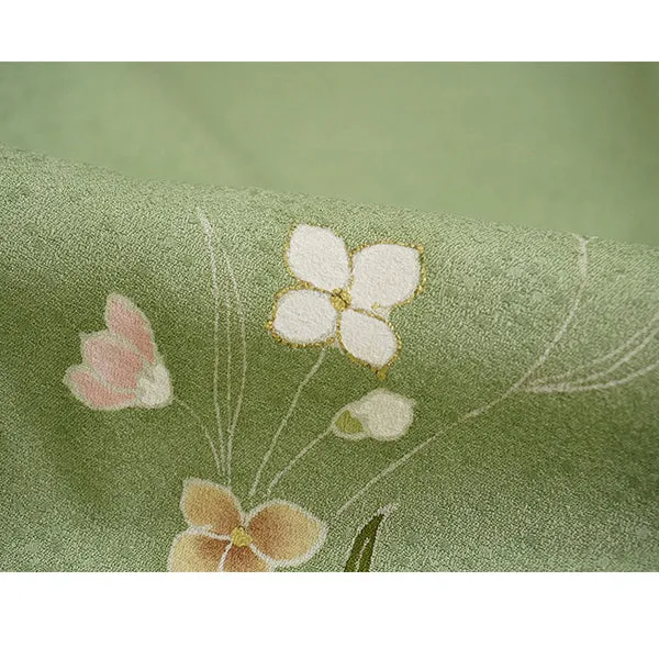 Vintage Haori Kimono Jacket Silk,Soft Green base, Delicate Floral Patterns