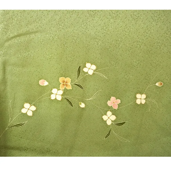 Vintage Haori Kimono Jacket Silk,Soft Green base, Delicate Floral Patterns