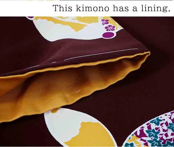 Washable pre-tailored Lined KIMONO【ONE-SIZE】(Chrysanthemums, bellflowers, and plums in cloisonne.)