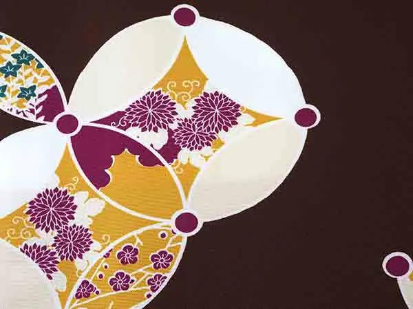 Washable pre-tailored Lined KIMONO【ONE-SIZE】(Chrysanthemums, bellflowers, and plums in cloisonne.)