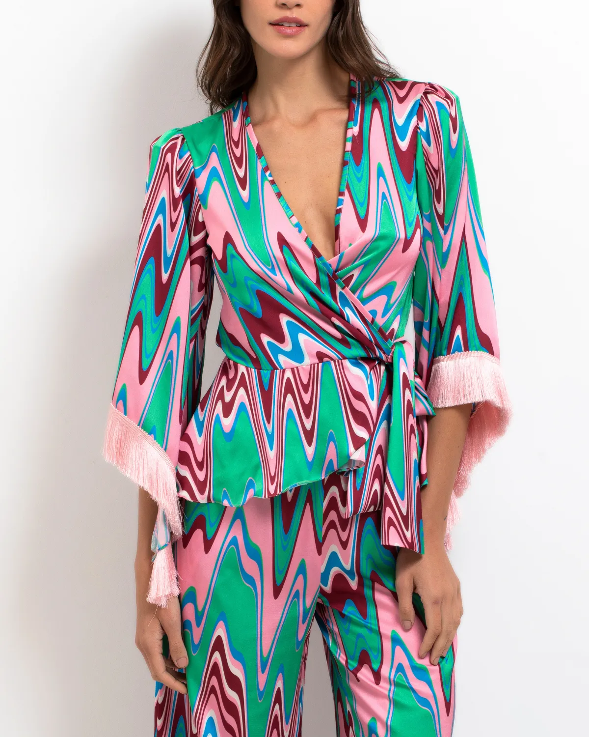 Wave Fringe Trim Wrap Top
